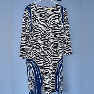 Michael Kors Zebra Animal Print Dress 3/4 Sleeve Almafi Blue Large